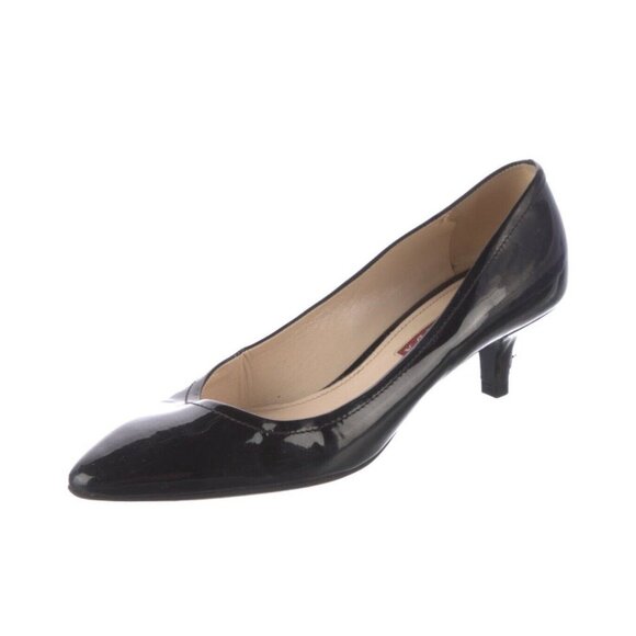 Prada authentic Black Patent Leather Pointed Toe Low Stiletto Heels 7 Italy - Picture 2 of 9